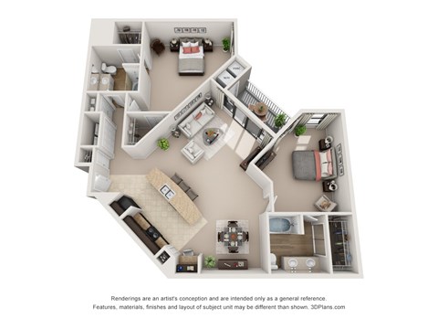 Floor plan for 2 beds, 2 baths, 1561 sqft